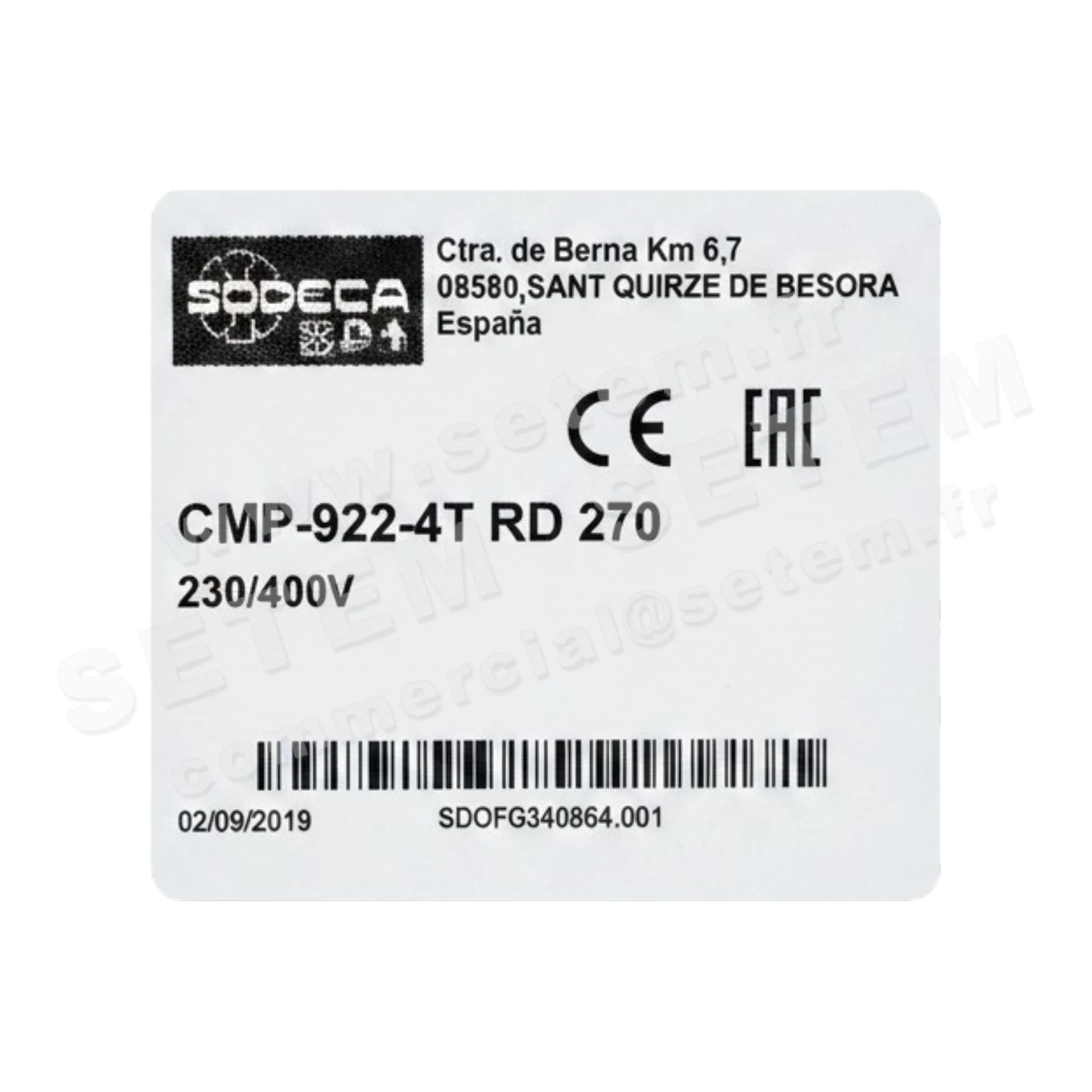 6193003832-VENTILATEUR SODECA CMP-922-4T RD 270°