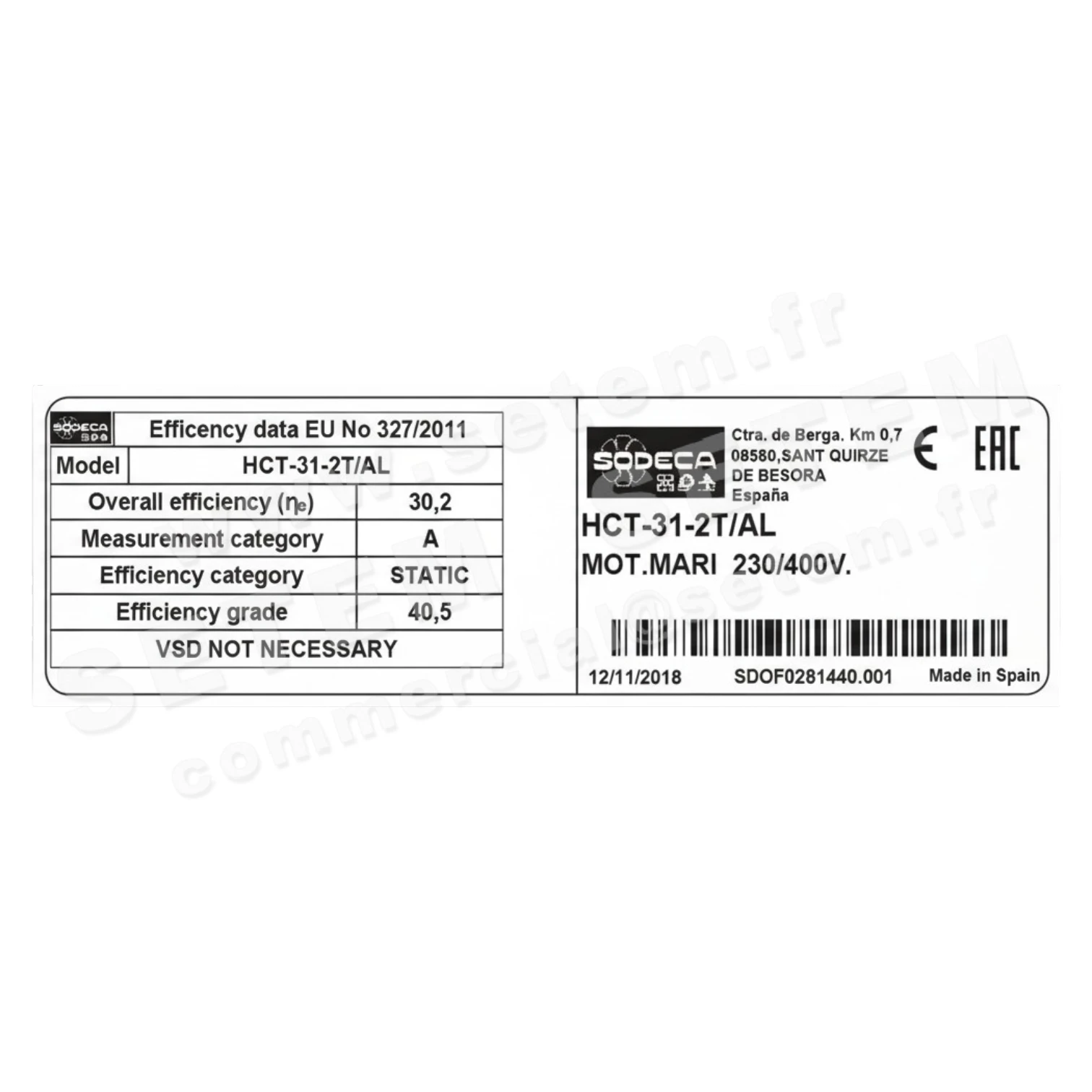 VENTILATEUR HCT-31-2T/AL MOT.MARI 230/400V