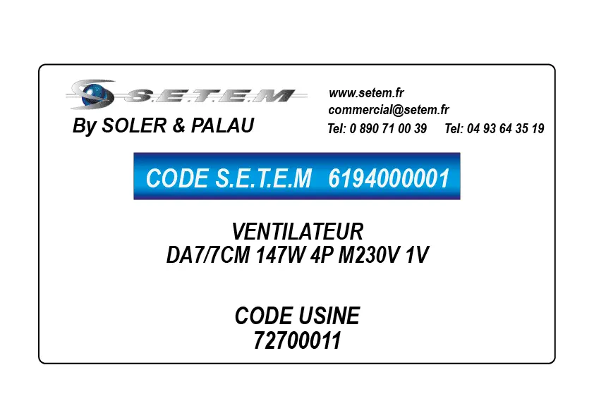 6194000001-VENTILATEUR SP DA7/7CM 147W 4P M230V 1V *72700011*