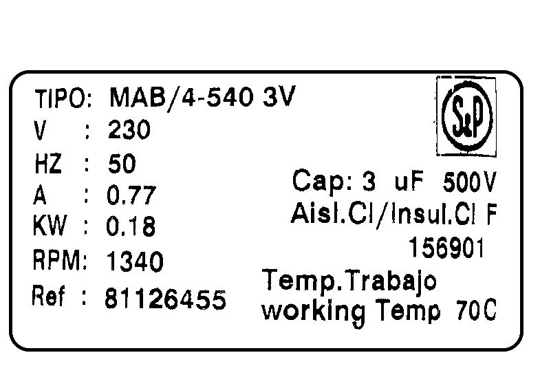 6194000010-MOTEUR SP MAB/4.540/3V 180W 4P M230V 3V *156901* 4
