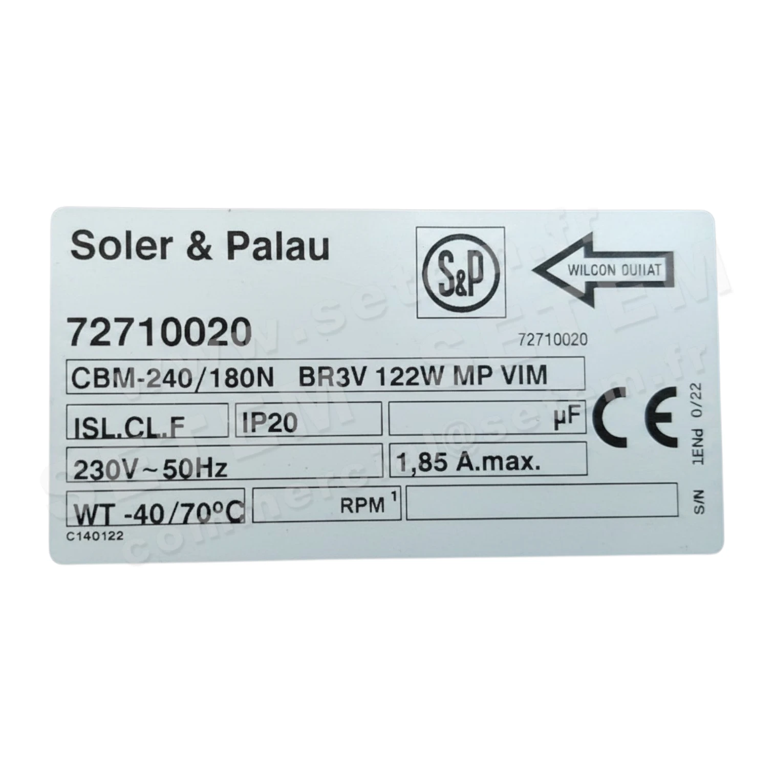 6194000038-VENTILATEUR SP CBM-240/180N BR3W 122W M230V