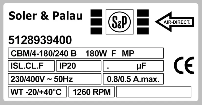 6194000046-VENTILATEUR SP CBM/4.180/240B 180W 4P T230/400V 1V +BR *5128939400* 2