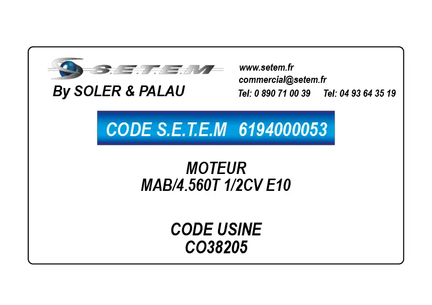 6194000053-MOTEUR SP MAB/4.560T 1/2CV E10 *CO38205*