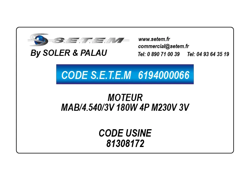 6194000066-MOTEUR SP MAB/4.540/3V 180W 4P M230V 3V *81308172*