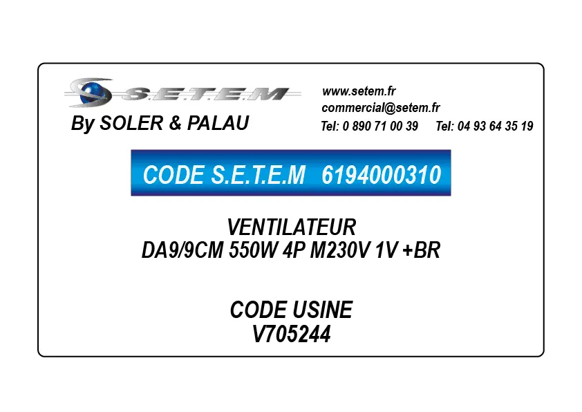 6194000310-VENTILATEUR SP DA9/9CM 550W 4P M230V 1V +BR *V705244*
