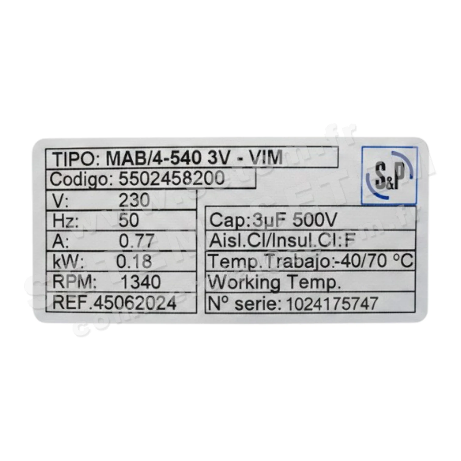 6194000696-MOTEUR SP MAB/4.540/3V +TURBINE 180X100 ET PLAQUE 2