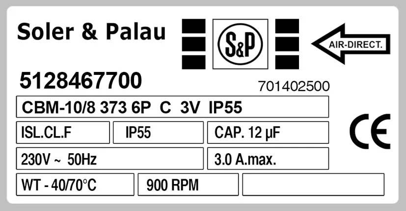 6194000853-VENTILATEUR SP CBM10/8 373W 6P M230V 3V *5128467700* 2
