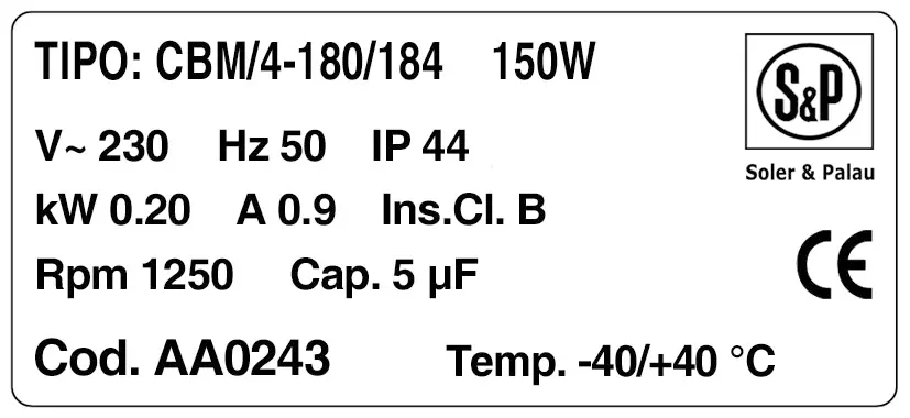 6194001003-VENTILATEUR SP CBM/4.180/184 150W 4P M230V 1V +BB *AA0243* 2