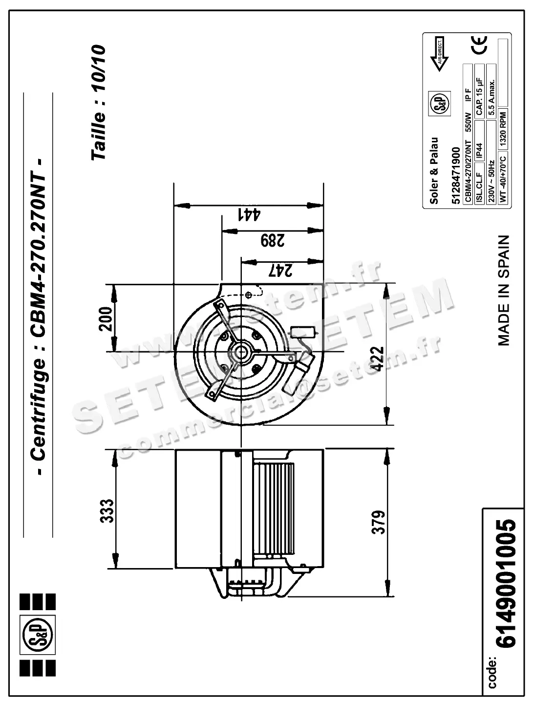 6194001005-VENTILATEUR SP CBM/4.270/270NT 550W +BB *5128471900* 2