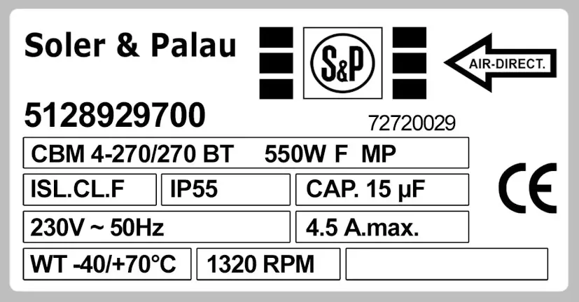 6194001105-VENTILATEUR SP CBM/4.270/270BT 550W 4P M230V YDK550.4 +BR+BB 2