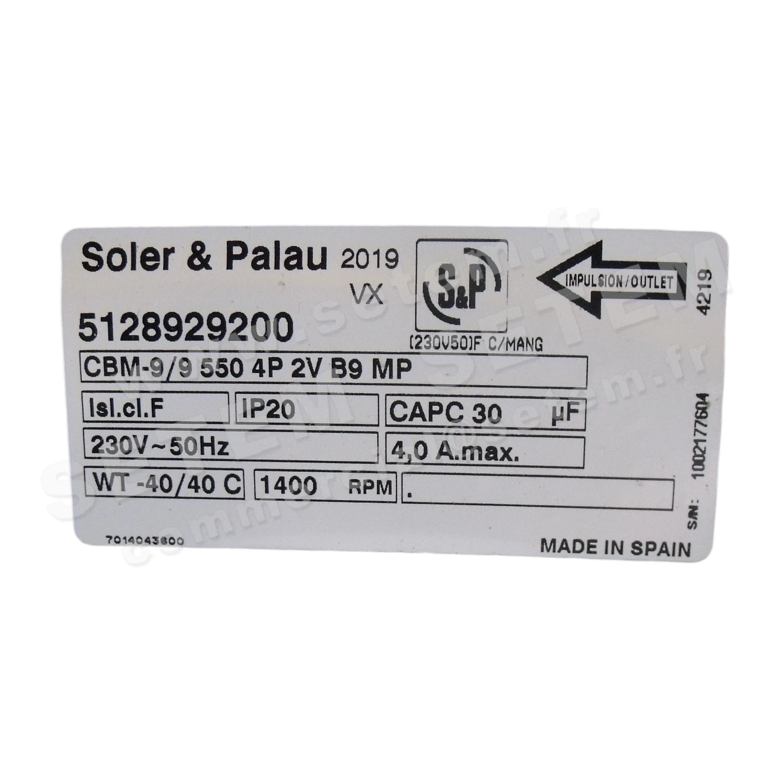 6194001324-VENTILATEUR SP CBM9/9 550W 4P M230V 2V B9 MP +BR *5128929200* 5