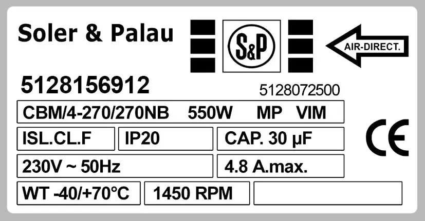 6194005802-VENTILATEUR SP CBM/4.270/270NB 550W 4P M230V 2V MAB/4.690R +BR *156912* 2