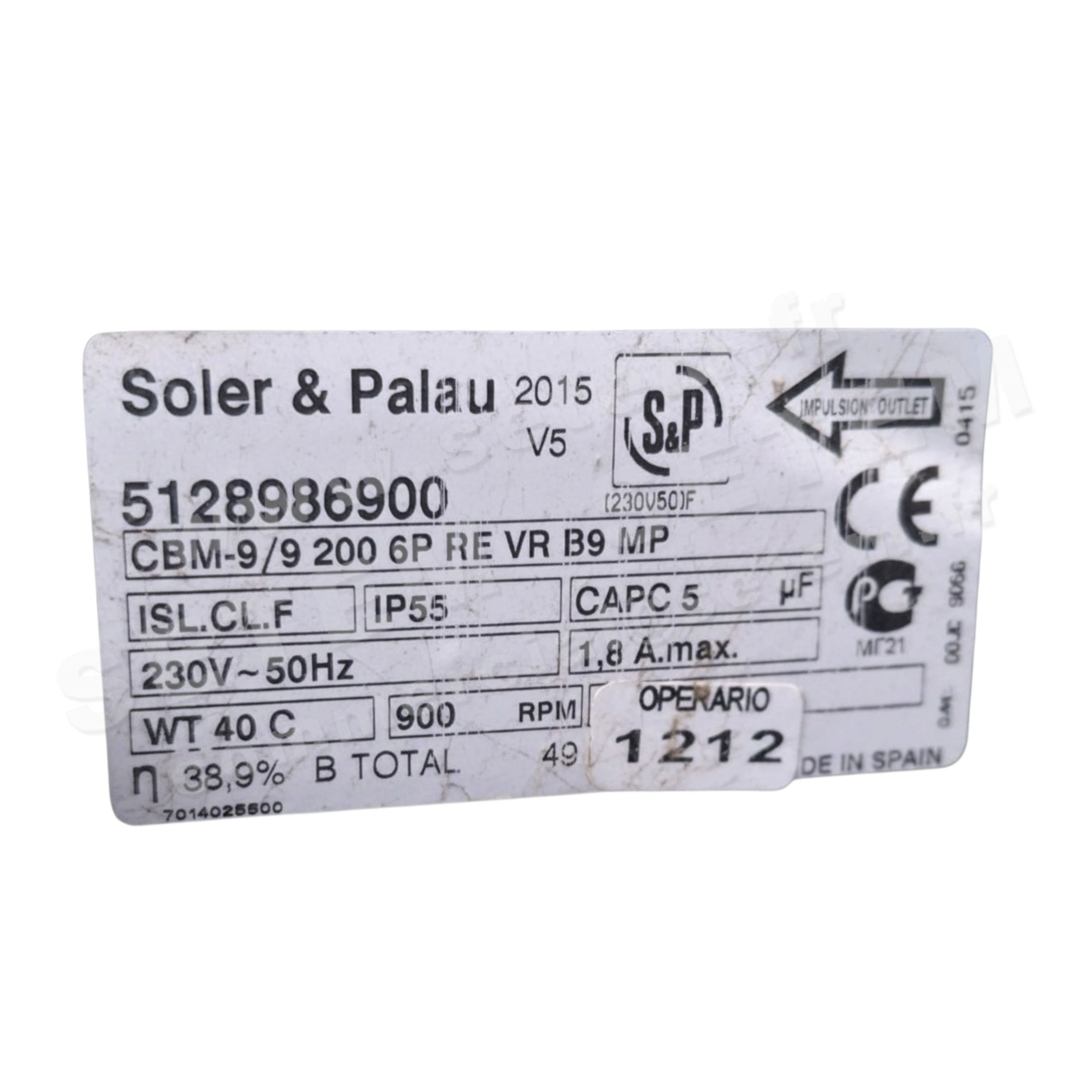6194006287-VENTILATEUR SOLER & PALAU S&P CBM-9/9 200W 6P M230V 1V RE VR B9 MP *5128986900* 2