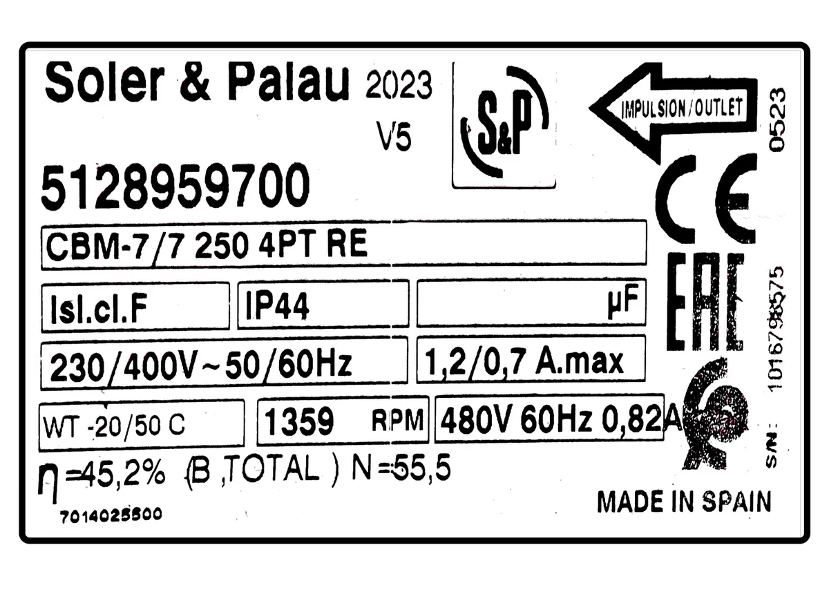 6194006542-VENTILATEUR S&P CBM7-7 250 4PT RE 250W 4P T230/400V 1V *5128959700*