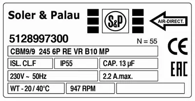 6194007300-VENTILATEUR SP CBM9/9 245W 6P M230V 1V RE VR +BR *5128997300* 2