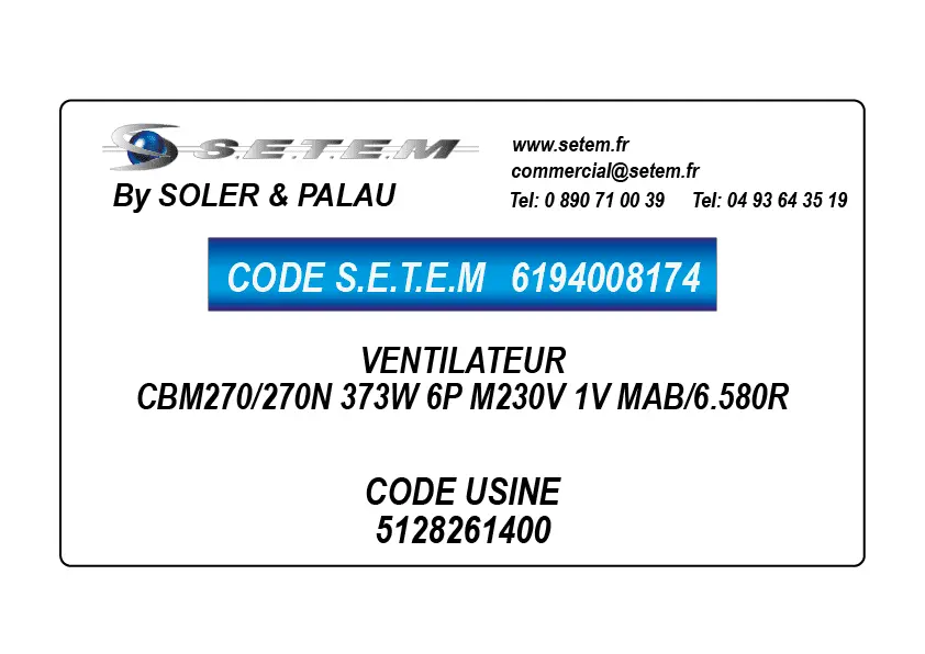 6194008174-VENTILATEUR SP CBM270/270N 373W 6P M230V 1V MAB/6.580R *5128261400*