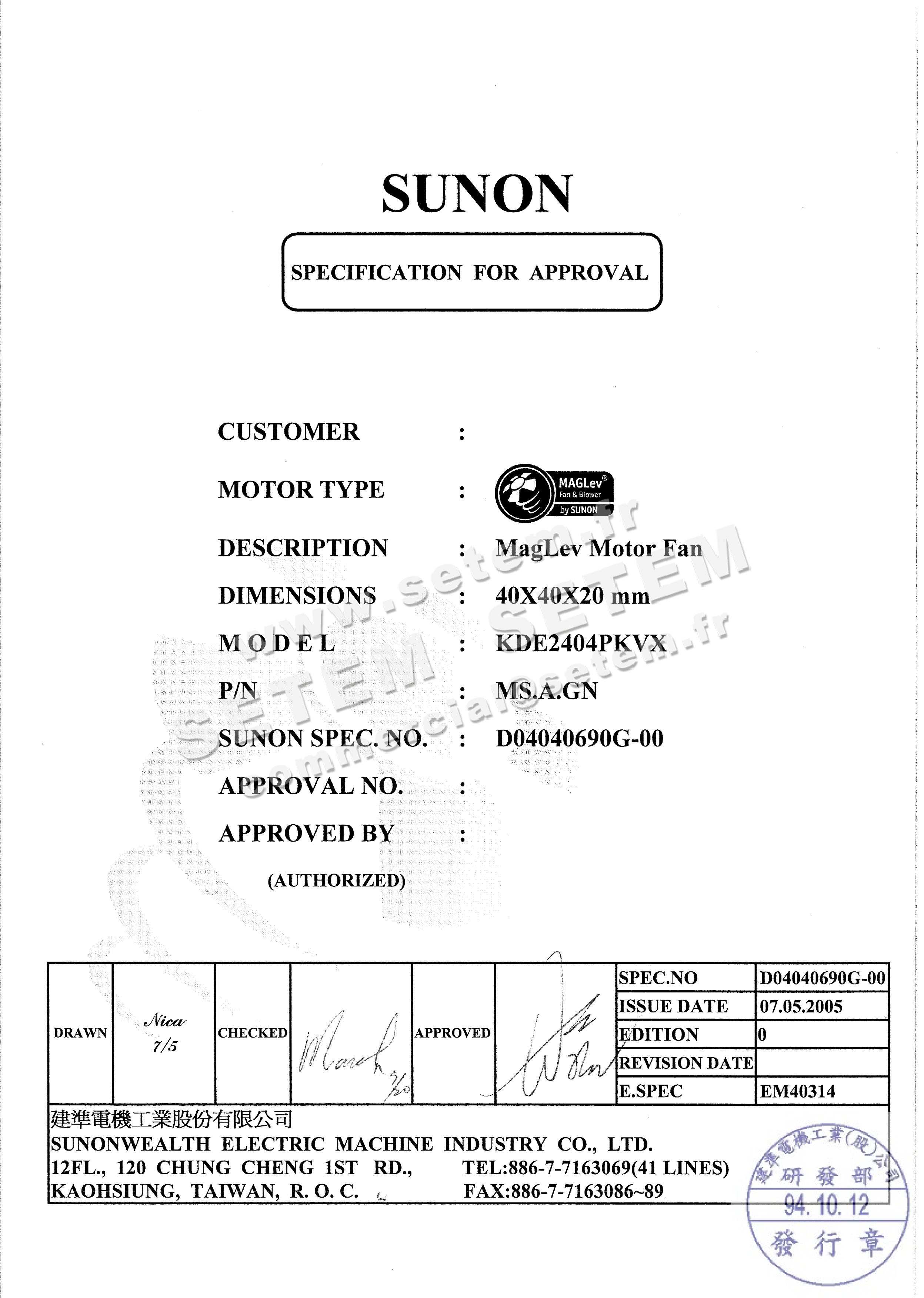 6196000189-VENTILATEUR SUNON KDE2404PKVX MS.A.GN