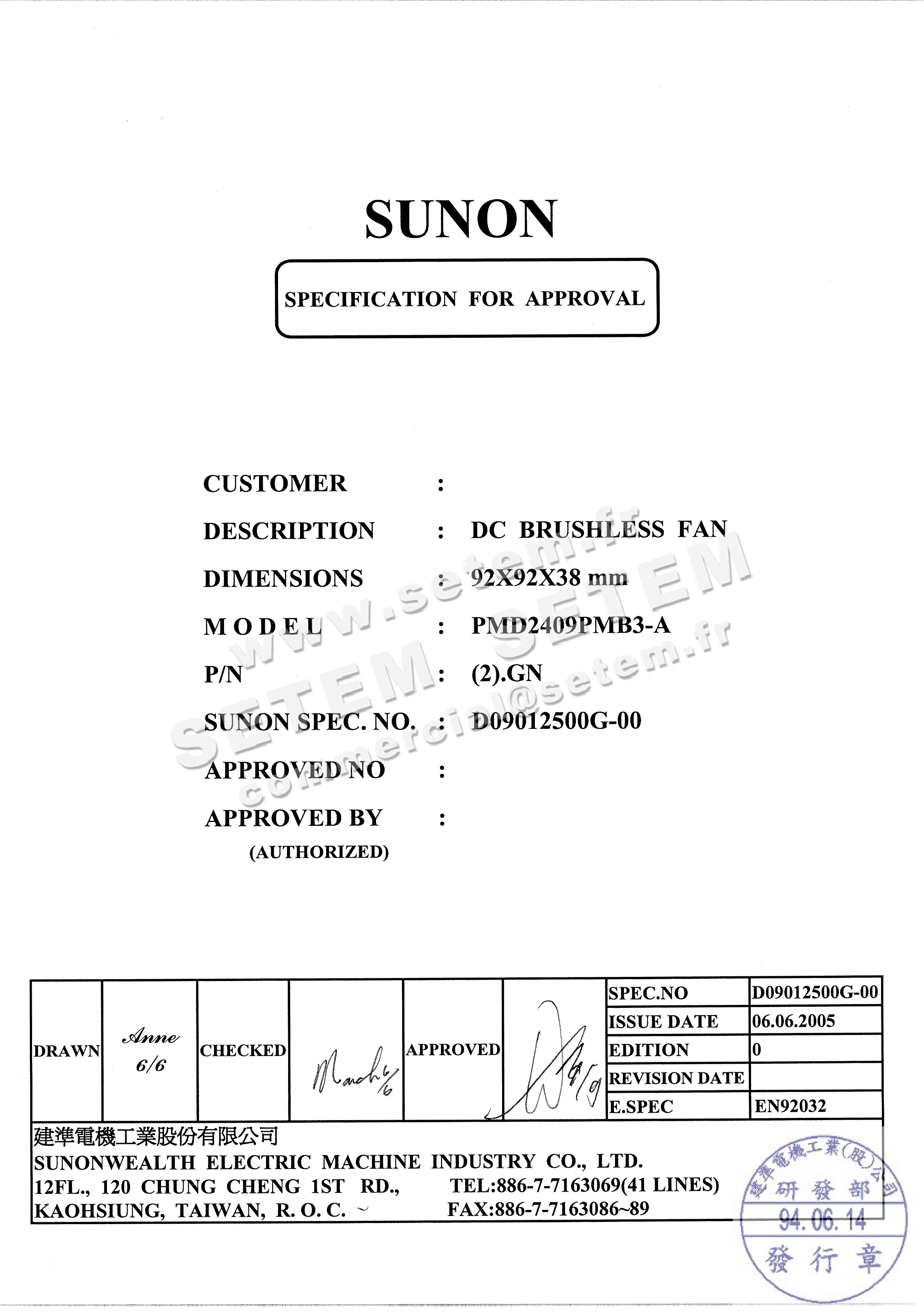 6196000438-VENTILATEUR SUNON PMD2409PMB3.A .GN