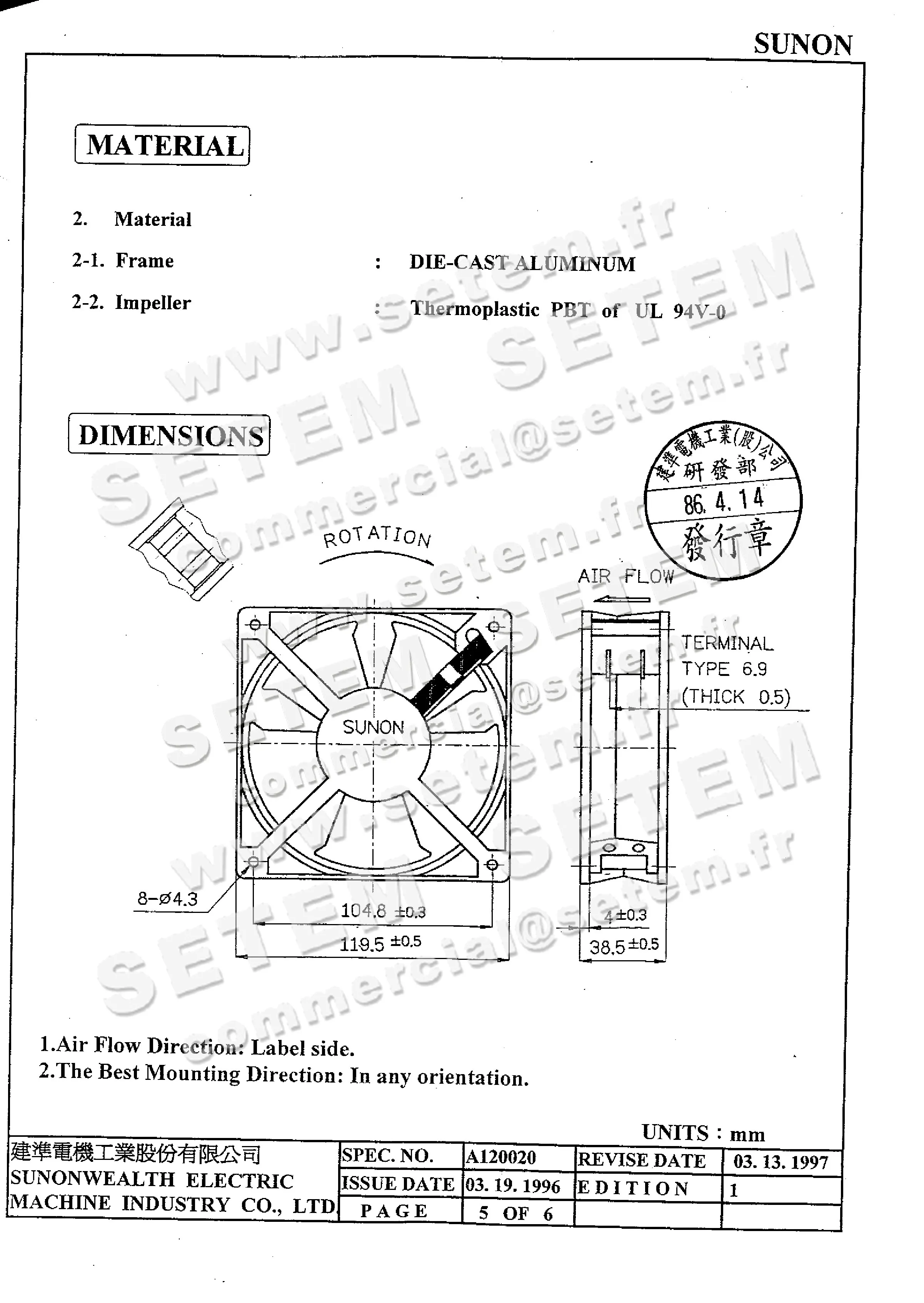 6196001068-VENTILATEUR SUNON DP201A2123HBT