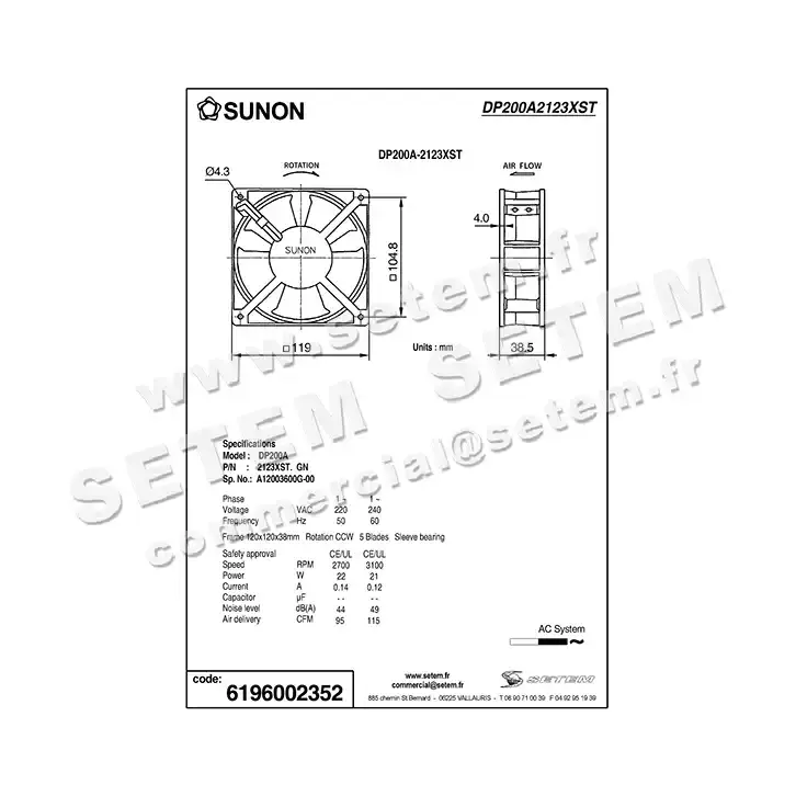 6196002352-VENTILATEUR SUNON DP200A2123XST.GN 2