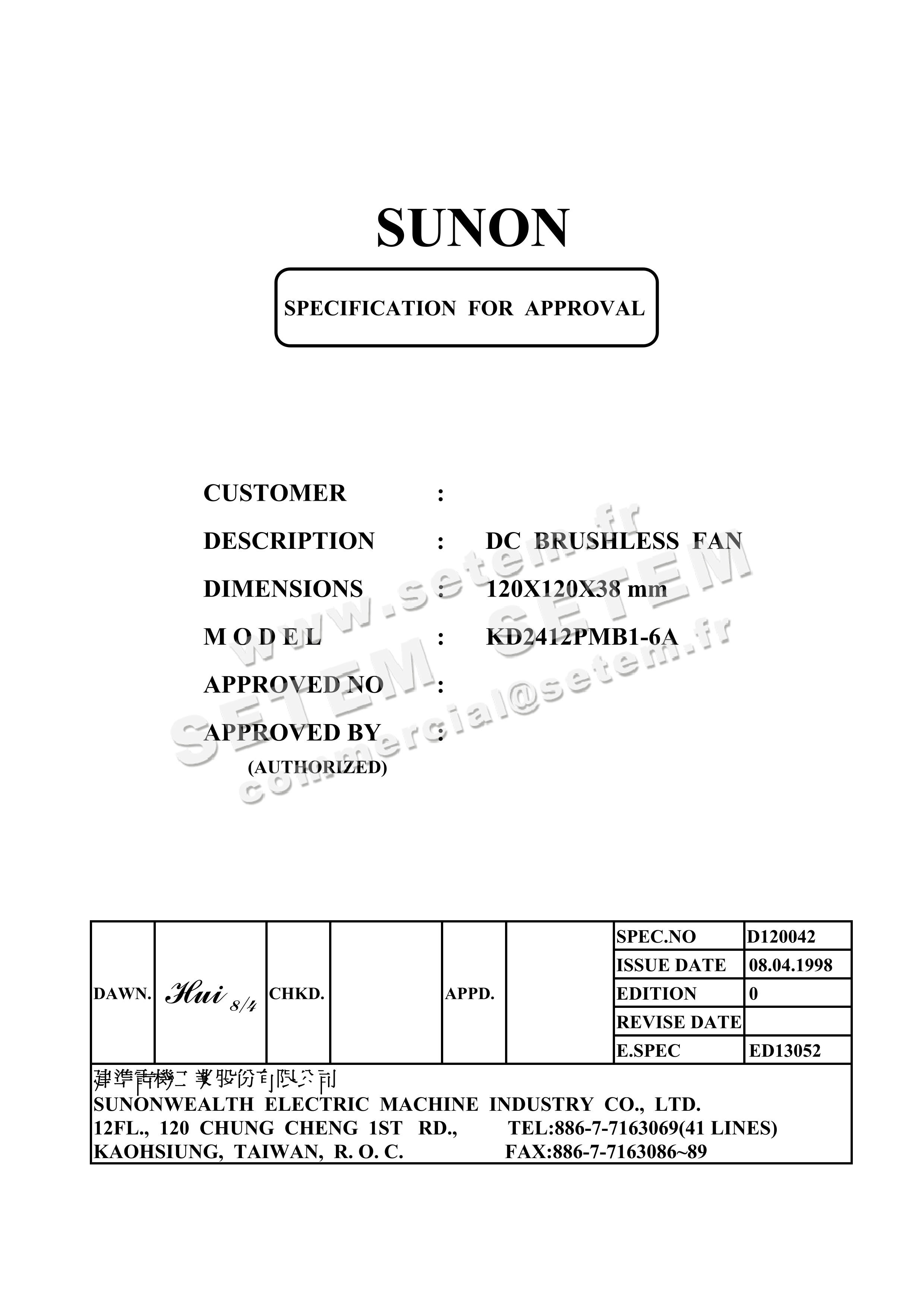 6196002412-VENTILATEUR SUNON KD2412PMB1.6AB1759.GN.155 2