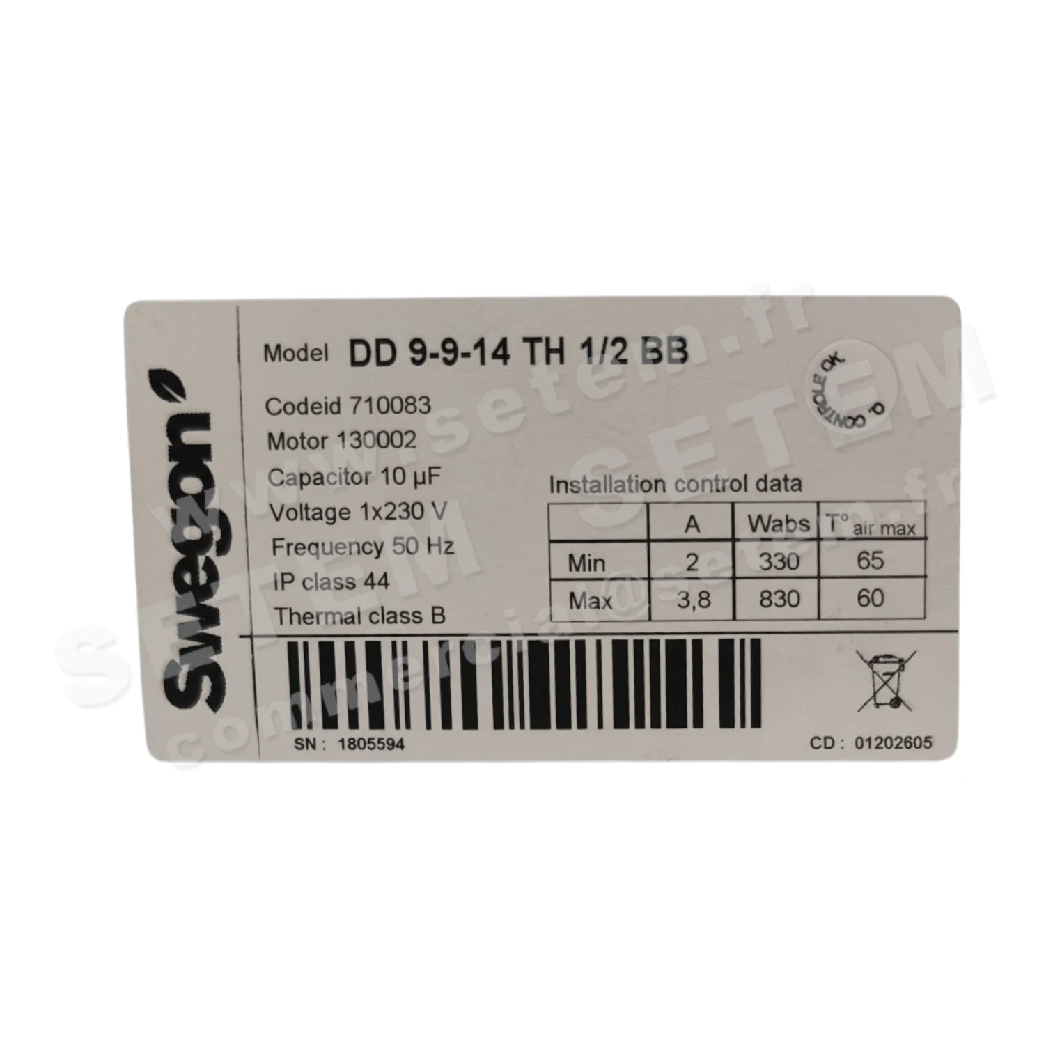 VENTILATEUR DD9.9.14.TH.1/2.BB 130002 +BR *710083* 3