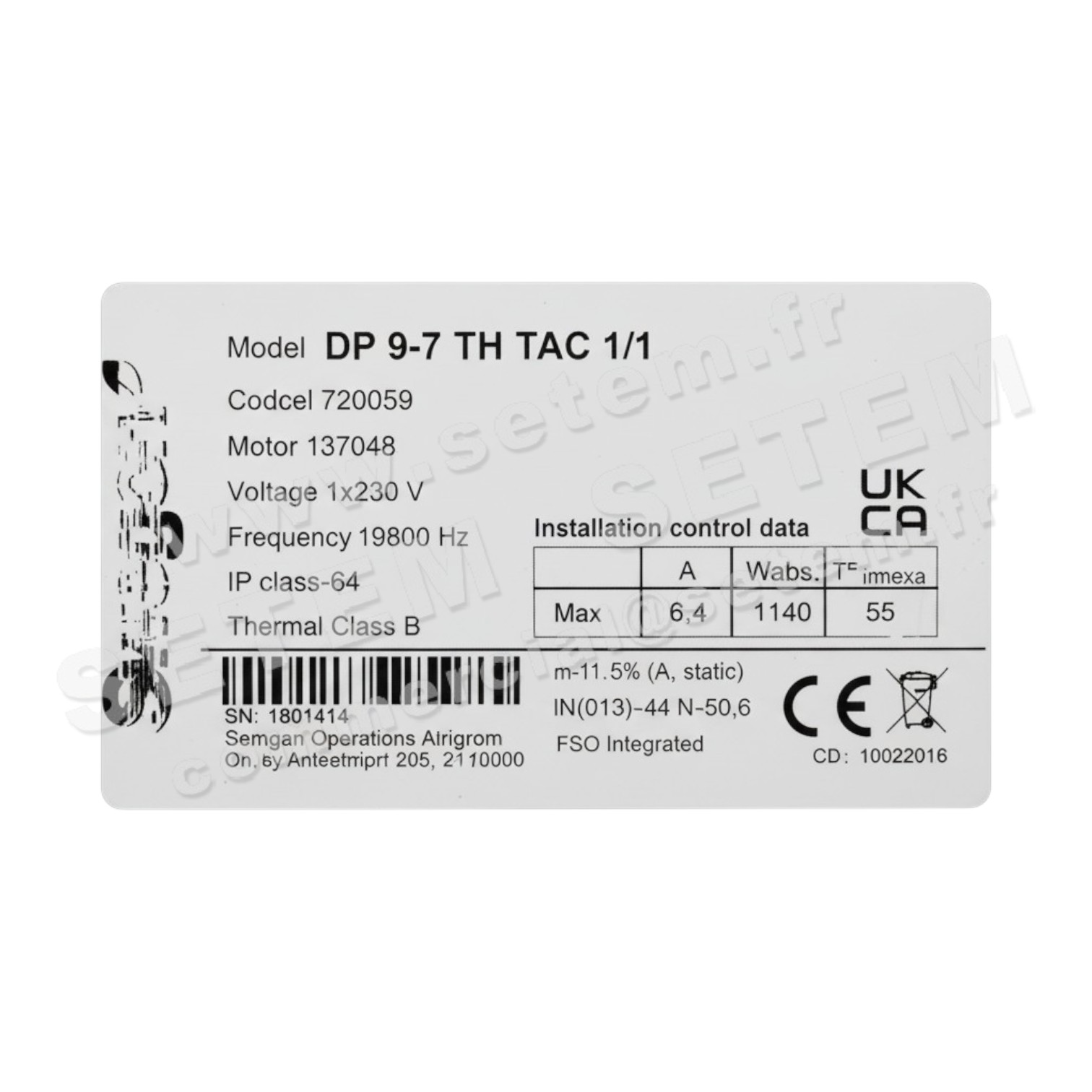 VENTILATEUR DP9.7.TH.TAC.1/1 137048 *720059* 4