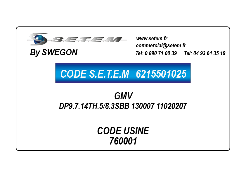 GMV DP9.7.14TH.5/8.3SBB 130007 11020207 *760001* 3