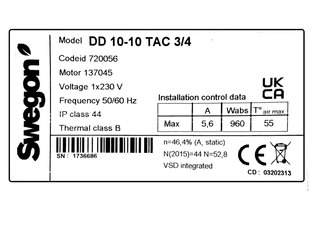 6215501140-VENTILATEUR SWEGON DD10.10.TAC3/4 137002 *720056* 3