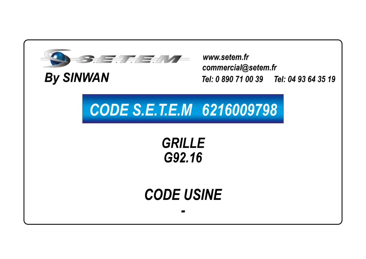 6216009798-GRILLE SINWAN G92.16