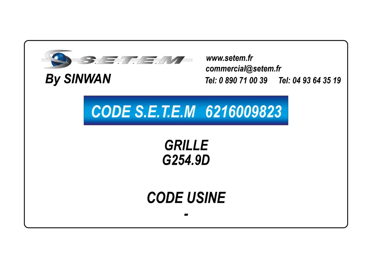 6216009823-GRILLE SINWAN G254.9D