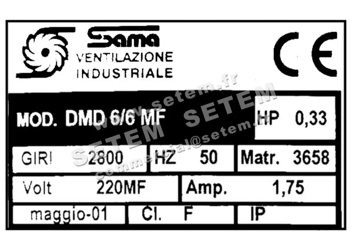 6220000481-VENTILATEUR SAMA DMD6/6MF 0.25KW 2P M230V 2