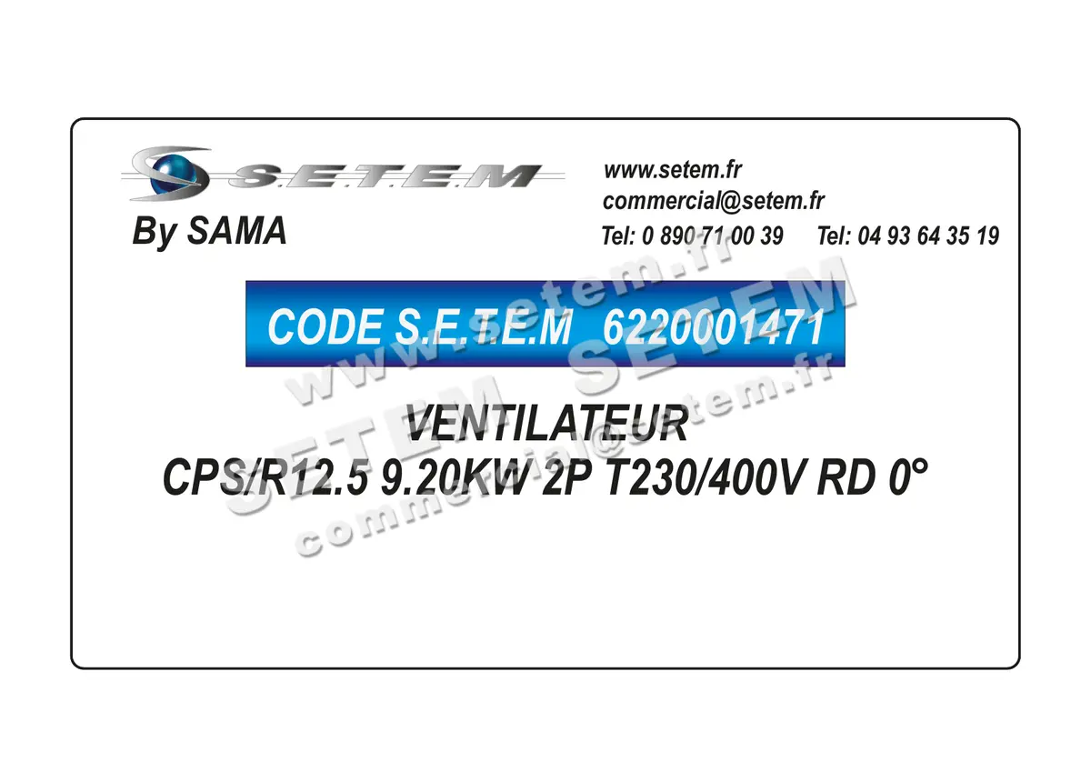 6220001471-VENTILATEUR SAMA CPS/R12.5 9.20KW 2P T230/400V RD 0°
