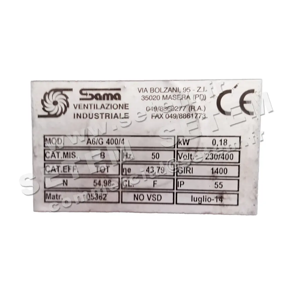 6220001500-VENTILATEUR SAMA A6/G400/4 T230/400V 2