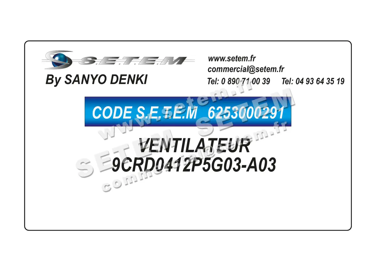 6253000291-VENTILATEUR SANYODENKI 9CRD0412P5G03-A03