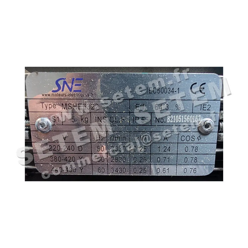 6299500031-MOTEUR SNE 0.25KW 2P T230/400V HA63 B5 MSHE6322 2