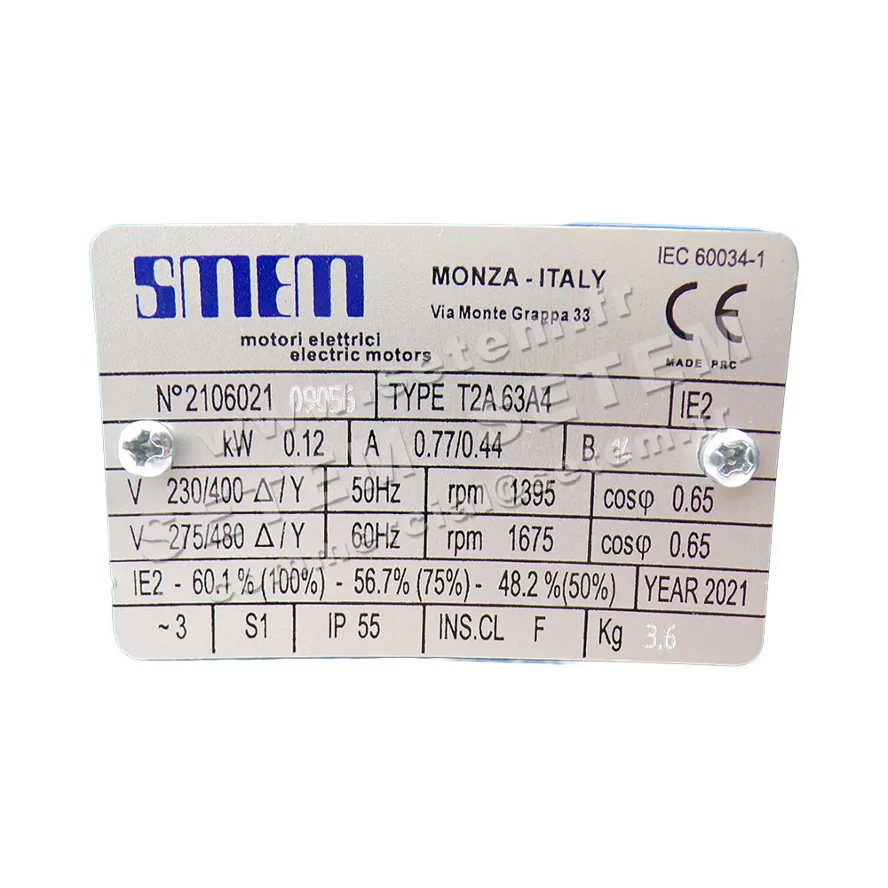 6302001017-MOTEUR SMEN T2A 63A4 IE2 S1 IP55 INS.CL F 6