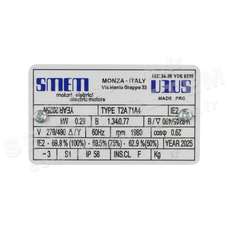 MOTEUR HA71 B3 T2A71A4 0.25KW 4P T230/400V 2