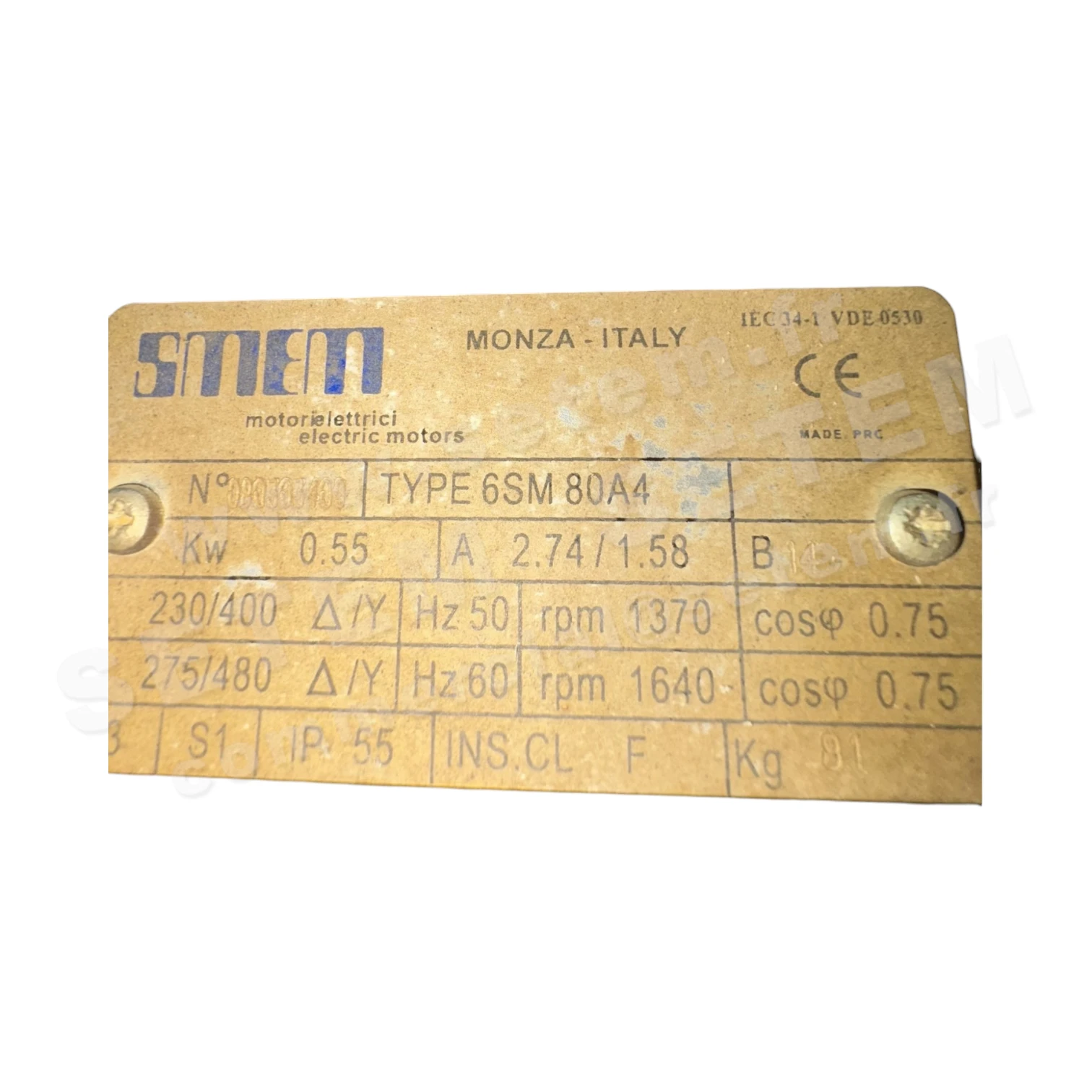 MOTEUR 0.55KW 4P T230/400V HA80 B14 6SM80A4