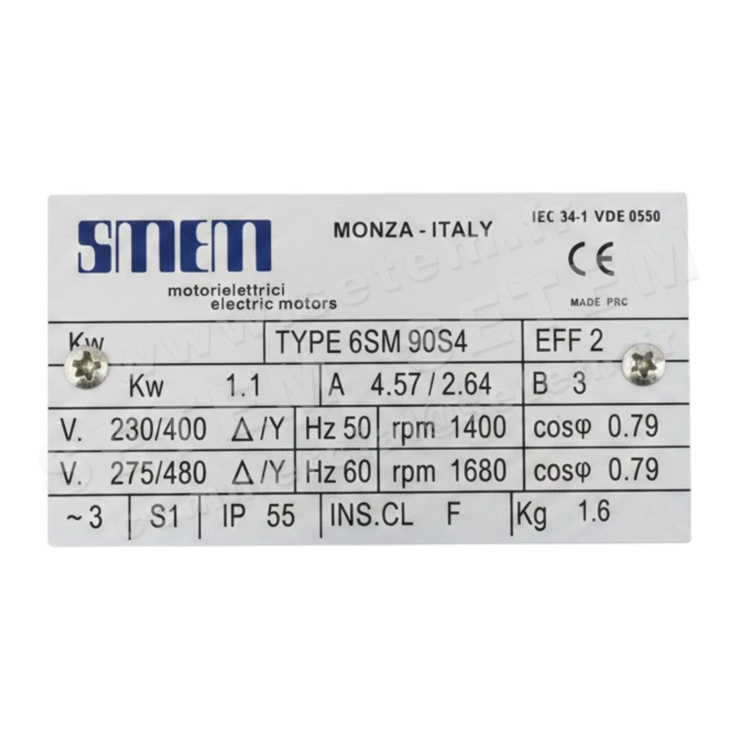 6302001080-MOTEUR SMEM 1.10KW 4P T230/400V HA90 B3 6SM90S4
