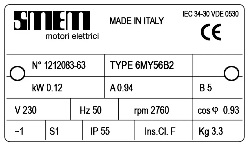6302003019-MOTEUR SMEM 0.12KW 2P M230V HA56 B5 6MY56B2 2