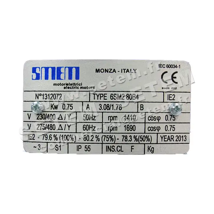 6302005099-MOTEUR SMEM 0.75KW 4P T230/400V HA80 B5 6SM2.80B4 2