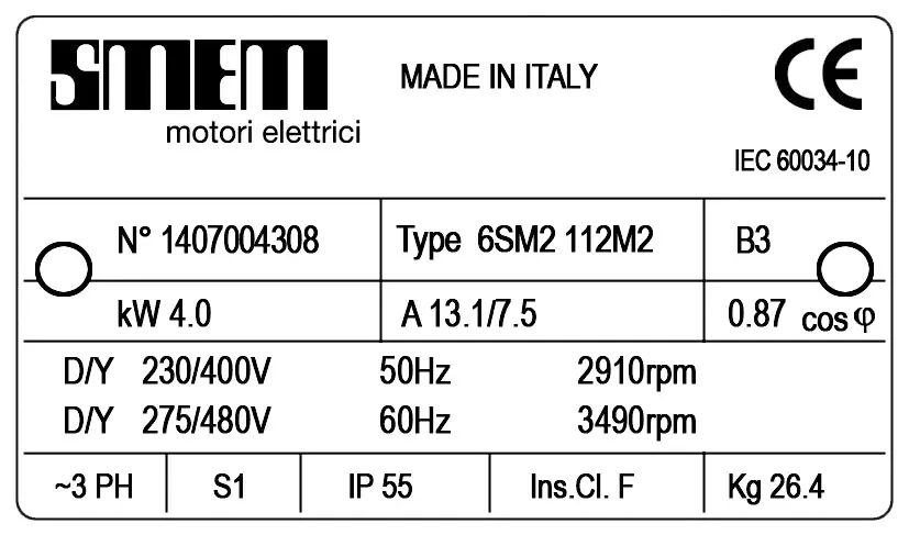 6302005208-MOTEUR SMEM 4KW 2P T230/400V HA112 B3 *6SM2.112M2* 2