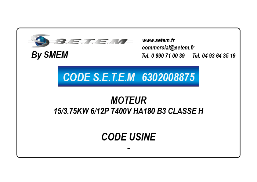 MOTEUR 15/3.75KW 6/12P T400V HA180 B3 CLASSE H