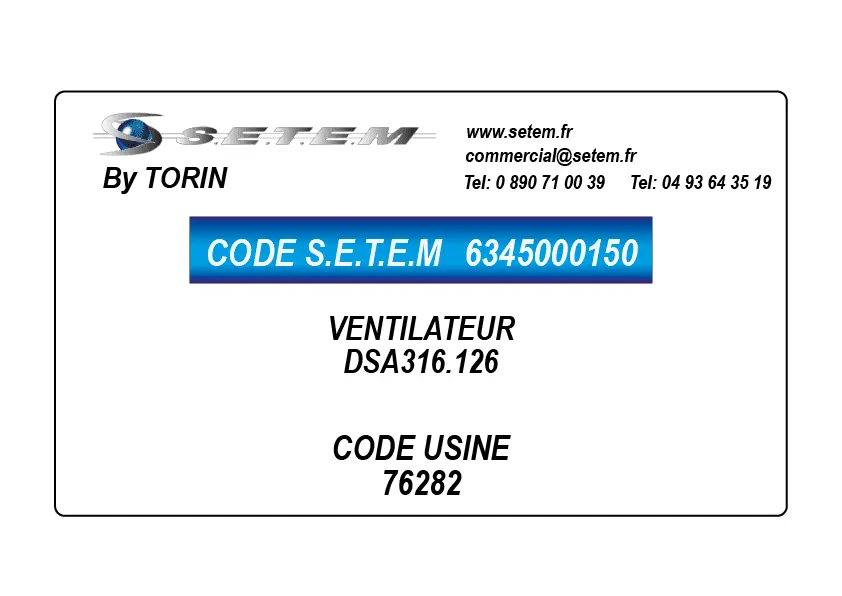 6345000150-VENTILATEUR TORIN DSA316.126 *76282*