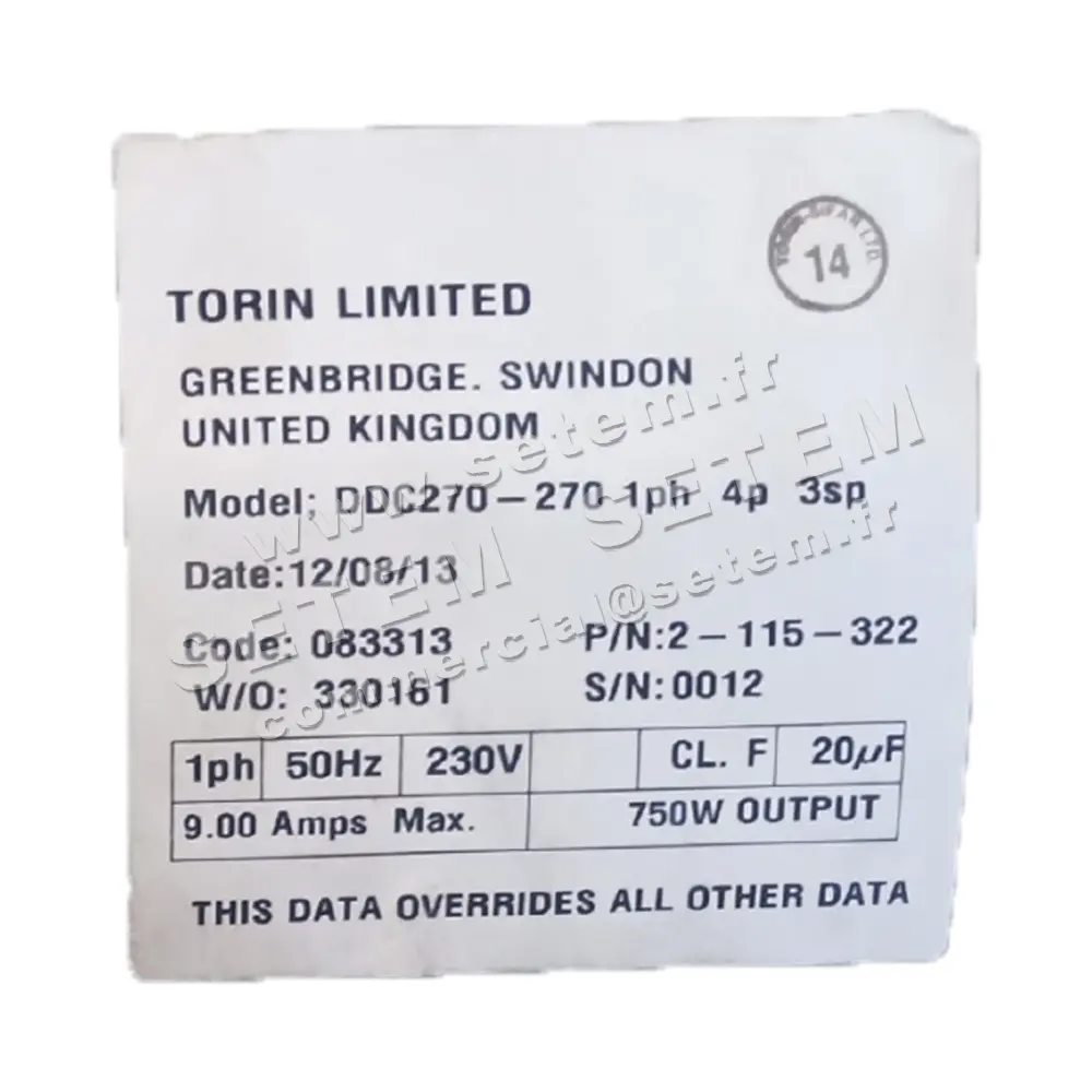 6345002110-VENTILATEUR TORIN DDC270.270 750W 4P M230V 3V *83313* 2