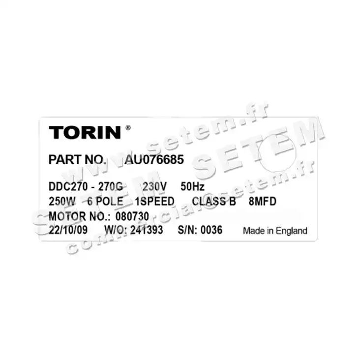6345003695-VENTILATEUR TORIN DDC270.270G 080730 "11057877" *AU076685* 2