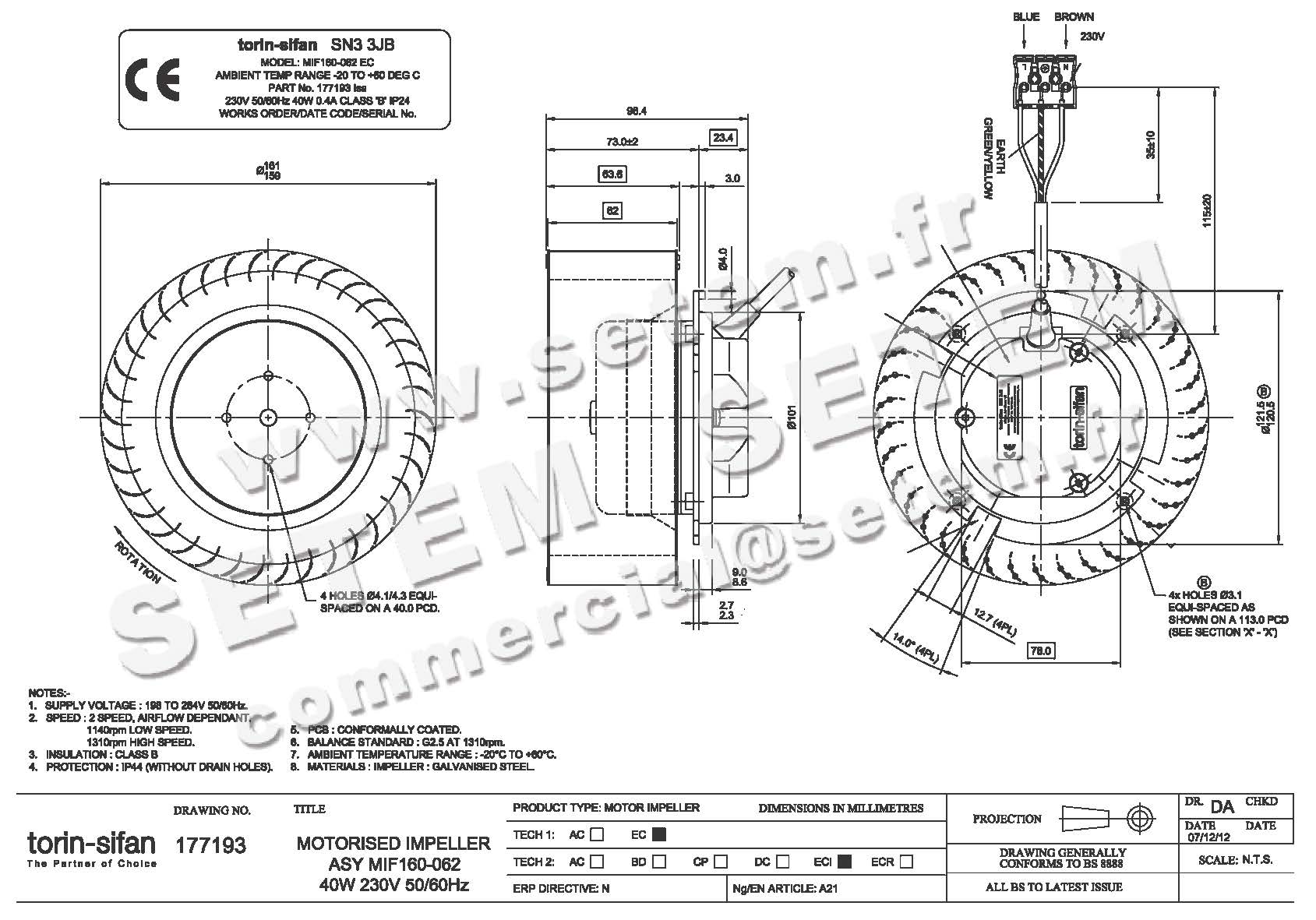 6345007193-VENTILATEUR TORIN SN33JB MIF160.062EC *177193*