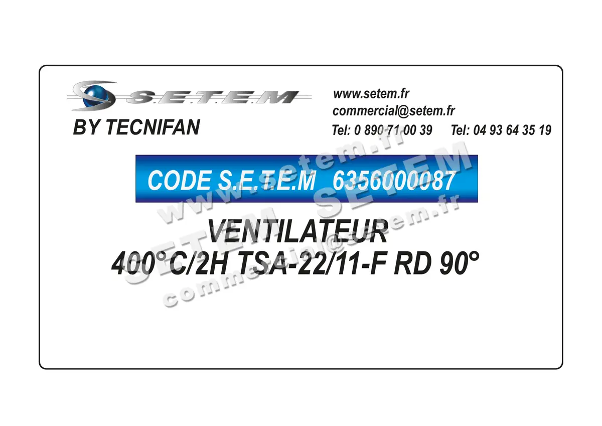 6356000087-VENTILATEUR TECNIFAN 400°C/2H TSA-22/11-F RD 90°
