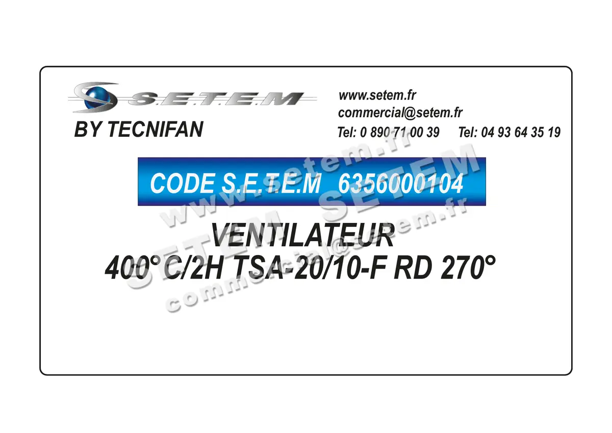 6356000104-VENTILATEUR TECNIFAN 400°C/2H TSA-20/10-F RD 270°